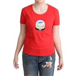 Moschino Red Printed Cotton Short Sleeves Tops Blouse Womens T-shirt