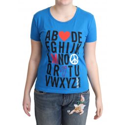 Moschino Blue Cotton Alphabet Letter Print Womens Tops