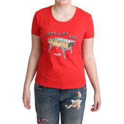 Moschino Red Cotton Come Play 4 Us Print Tops Blouse Womens T-shirt