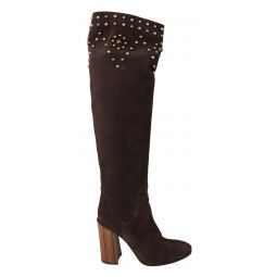 Dolce & Gabbana Studded Suede Knee High Boots in Womens Brown