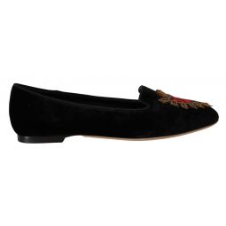 Dolce & Gabbana Black DG Sacred Heart Patch Slip On Flat Womens Shoes