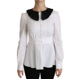 Dolce & Gabbana White Collared Long Sleeve Blouse Cotton Womens Top