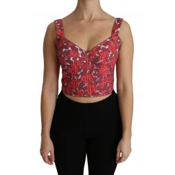 Dolce & Gabbana Pink Floral Brocade Cropped Blouse Tank Womens Top