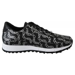 Jimmy Choo Black and Silver Leather Monza Womens Sneakers
