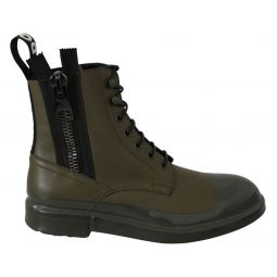 Dolce & Gabbana Chic Military Green Leather Ankle Mens Boots