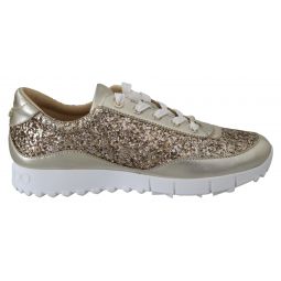 Jimmy Choo Antique Gold Glitter Leather Womens Sneakers