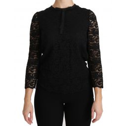 Dolce & Gabbana Black Lace Long Sleeve Nylon Womens Blouse