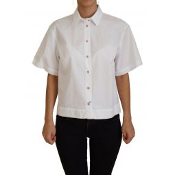 Dolce & Gabbana White Cotton Button Front Short Sleeve Womens Top