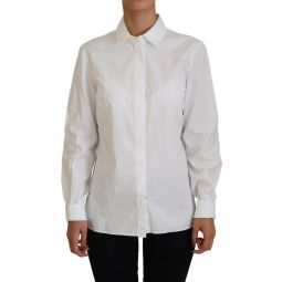 Dolce & Gabbana White Cotton Collared Long Sleeves Formal Womens Top