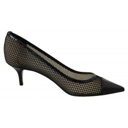 Jimmy Choo Black Mesh and Leather Amika 50 Pumps Womens Shoes