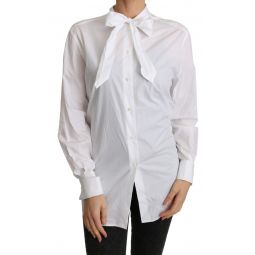 Dolce & Gabbana Cotton White Scarf Neck Shirt Blouse Womens Top