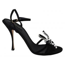 Dolce & Gabbana Elegant Suede High Sandals with Crystal Womens Bows