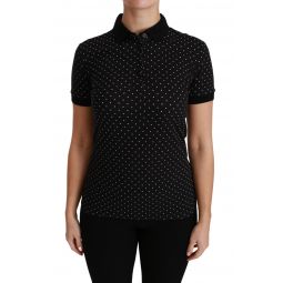 Dolce & Gabbana Black Dotted Collared Polo Shirt Cotton Womens Top