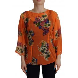 Dolce & Gabbana Orange Floral Print Long Sleeve Womens Blouse