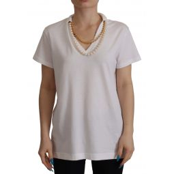 Dolce & Gabbana White Necklace Embellished Neckline T-shirt Womens Top