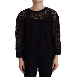 Dolce & Gabbana Black Floral Lace Pullover Sicily Womens Blouse