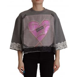 Dolce & Gabbana Grey Heart Pink Limited Edition Top Womens T-shirt