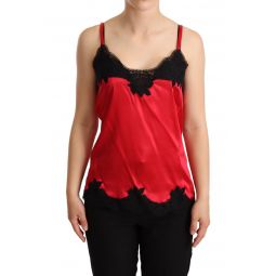 Dolce & Gabbana Red Floral Lace Trimmed Silk Satin Camisole Womens Top