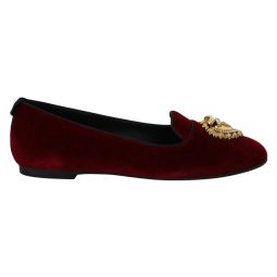 Dolce & Gabbana Bordeaux Velvet Slip-On Loafers Flats Womens Shoes
