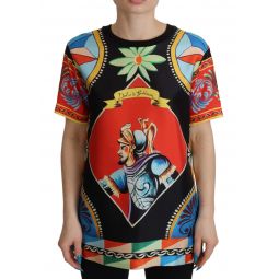 Dolce & Gabbana Multicolor Soldier Carretto Silk Top Womens T-shirt