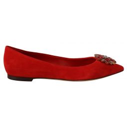 Dolce & Gabbana Crystal Embellished Red Suede Womens Flats
