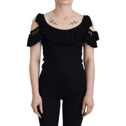 Dolce & Gabbana Black Tank Top Womens Tassle Cotton Womens Blouse