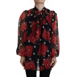 Dolce & Gabbana Black Red Sicily Bag Silk Shirt Top Womens Blouse
