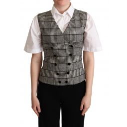 Dolce & Gabbana Gray Checkered Sleeveless Waistcoat Womens Vest