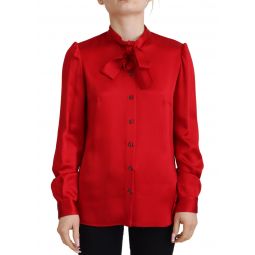 Dolce & Gabbana Red Ascot Collar Long Sleeves Blouse Womens Top