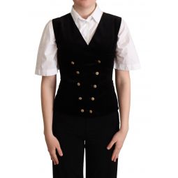 Dolce & Gabbana Black Beige Velvet Waistcoat Womens Vest