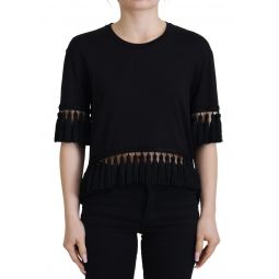 Dolce & Gabbana Black T-shirt Womens Tassle Cotton Womens Blouse