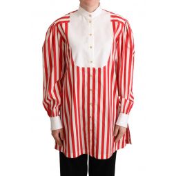 Dolce & Gabbana Red White Striped Long Sleeves Formal Womens Shirt