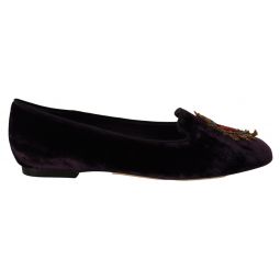 Dolce & Gabbana Chic Purple Velvet Loafers with Heart Womens Detail