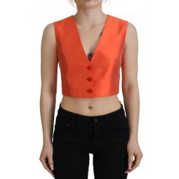 Dolce & Gabbana Orange Sleeveless Waistcoat Cropped Vest Womens Top