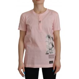 Dolce & Gabbana Pink Floral Cotton Henley Cotton Womens T-shirt