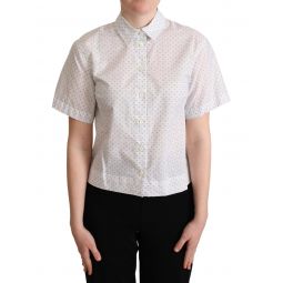 Dolce & Gabbana White Black Polka Dots Collar Blouse Womens Shirt