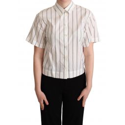 Dolce & Gabbana White Black Stripes Collared Shirt Womens Top