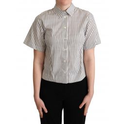 Dolce & Gabbana White Black Striped Collared Womens Shirt