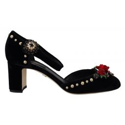 Dolce & Gabbana Black Pearl Crystal Vally Heels Sandals Womens Shoes