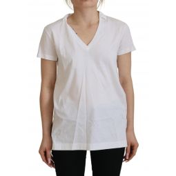 Dolce & Gabbana White Short Sleeve V-neck Cotton Top Blouse Womens T-shirt