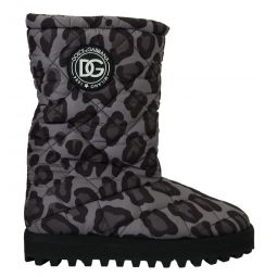 Dolce & Gabbana Elegant Gray Leopard Mid Calf Mens Boots