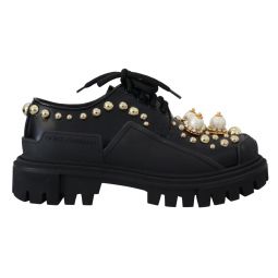 Dolce & Gabbana Black Leather Trekking Derby Embellished Womens Shoes
