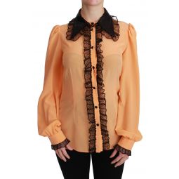 Dolce & Gabbana Yellow Silk Sequin Lace Blouse Womens Shirt