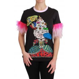 Dolce & Gabbana Black YEAR OF THE PIG Top Cotton Womens T-shirt