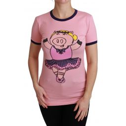 Dolce & Gabbana Pink YEAR OF THE PIG Top Cotton Womens T-shirt