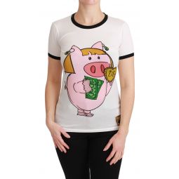 Dolce & Gabbana White YEAR OF THE PIG Top Cotton Womens T-shirt
