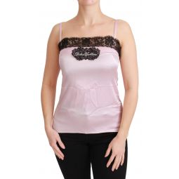 Dolce & Gabbana Silk Black Lace Top Pink Tank Womens Blouse