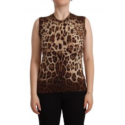 Dolce & Gabbana Brown Leopard Cashmere Silk Tank Blouse Womens Top