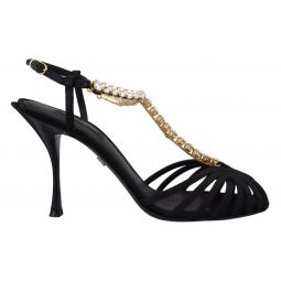Dolce & Gabbana Elegant Silk Blend Crystal T-Strap Womens Heels