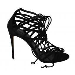 Dolce & Gabbana Elegant Black Suede Gladiator Womens Stilettos